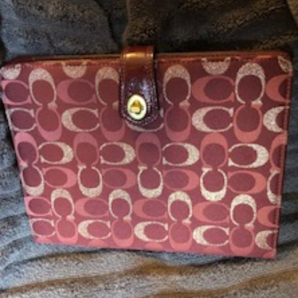 NWOT Coach Metallic Gold and Burgundy iPad Case - Picture 1 of 3
